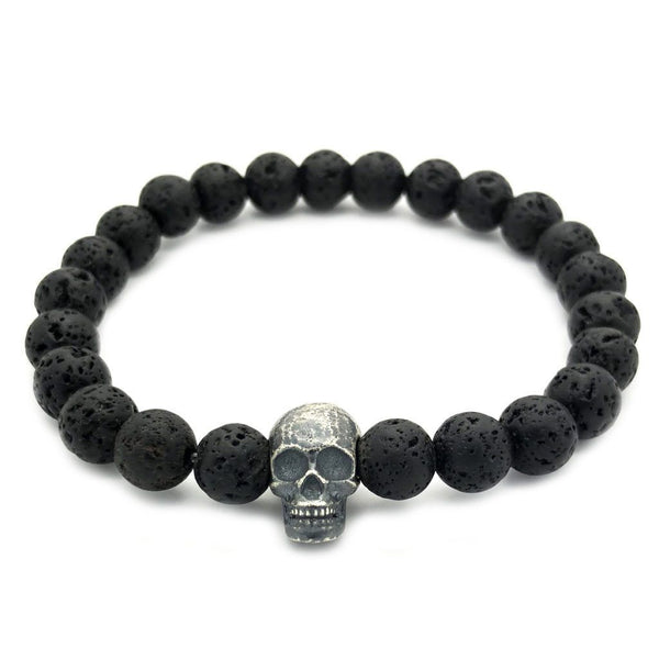 Skull with Lava Stones Bracelet - Roano Collection