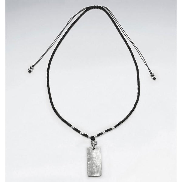 Rectangle Macrame Silver Necklace 