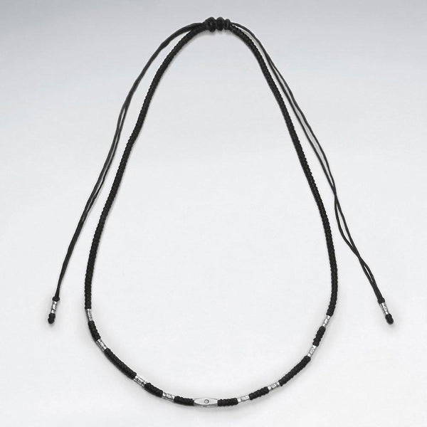 Macrame Necklace With silver Tube Beads 