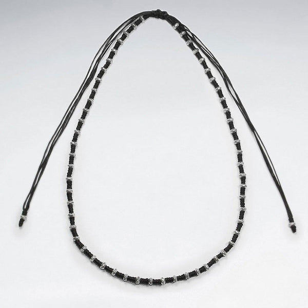 Studded Macrame Silver Necklace - Roano Collection 