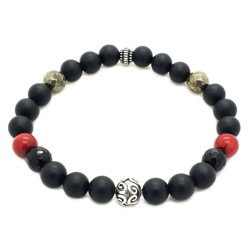 Matte Onyx, Red Coral, Pyrite Bracelet - Roano Collection 