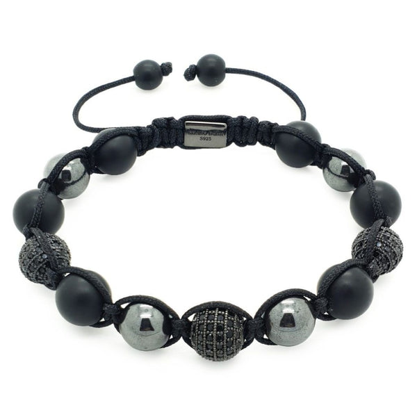 Hematite, Onyx Beaded Shamballa Bracelet 