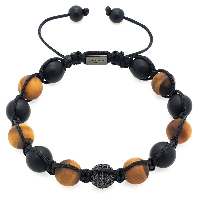 Tiger Eye And Matte Onyx Shamballa Bracelet - Roano Collection 