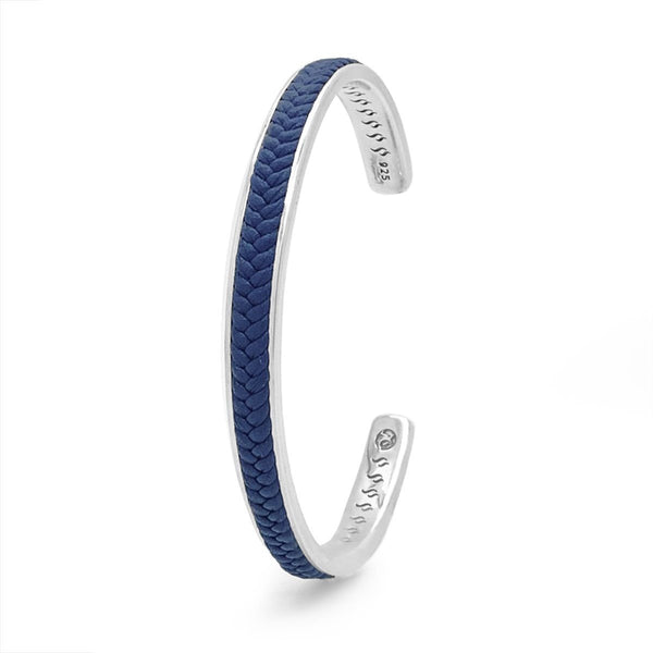 Blue Leather Silver Cuff Bracelet Leather Bracelet Roano Collection 