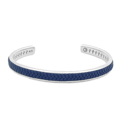 Blue Leather Silver Cuff Bracelet Leather Bracelet Roano Collection 