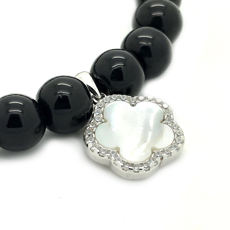 Flower Charm Onyx WomenBeaded Bracelet - Roano Collection