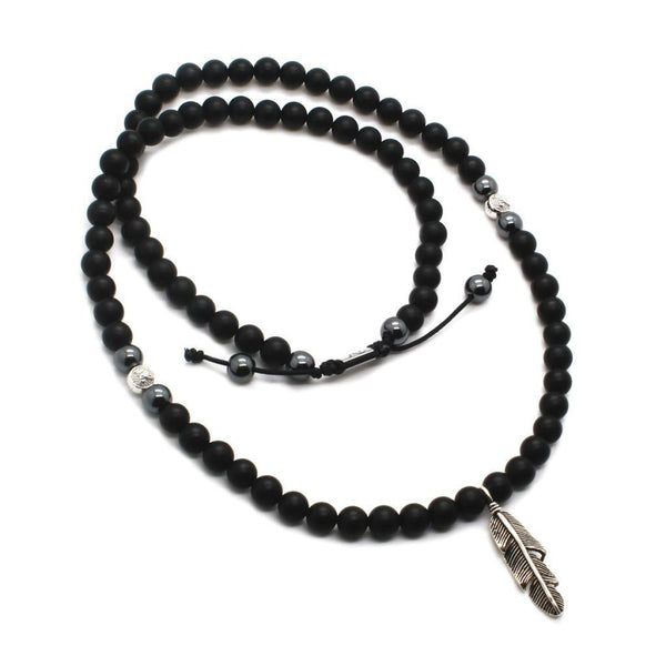 Feather Matte Onyx Beaded Necklace - Roano Collection