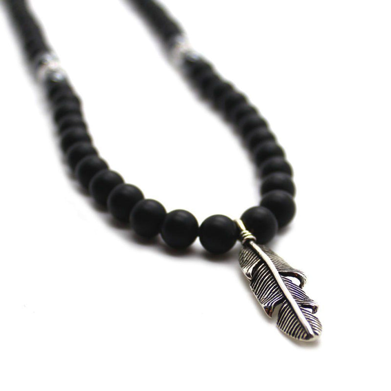 Feather Matte Onyx Beaded Necklace - Roano Collection