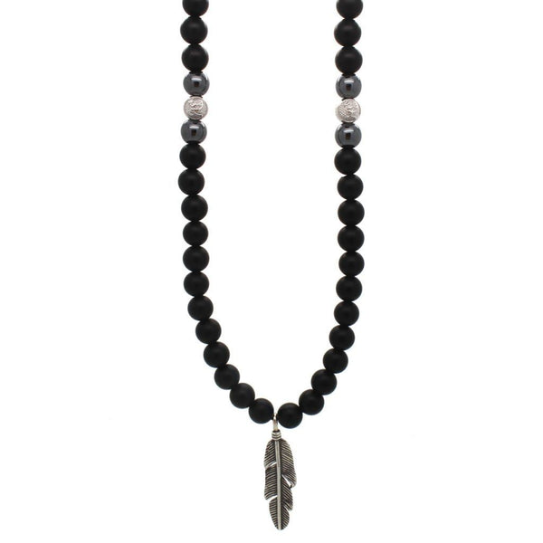 Feather Matte Onyx Beaded Necklace - Roano Collection