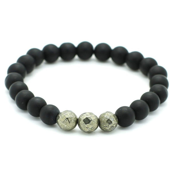 Pyrite, Matte Onyx Beaded Bracelet Beaded bracelet men bracelet women bracelet Roano Collection S (15-16 CM) 