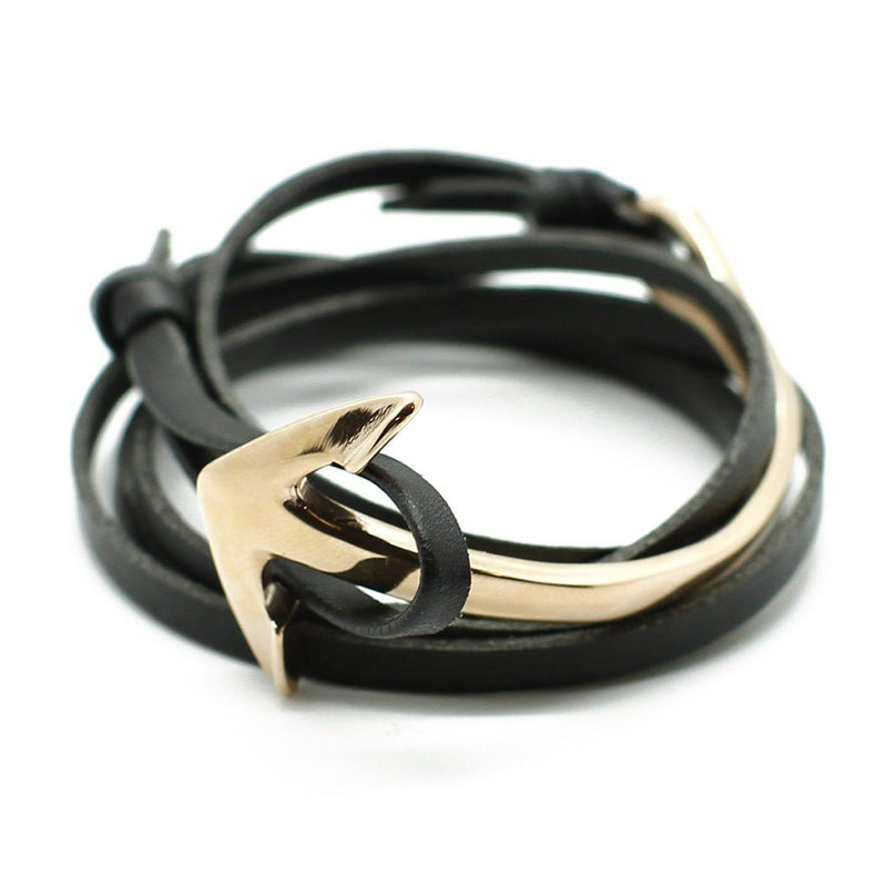 Rose Gold Anchor black leather bracelet