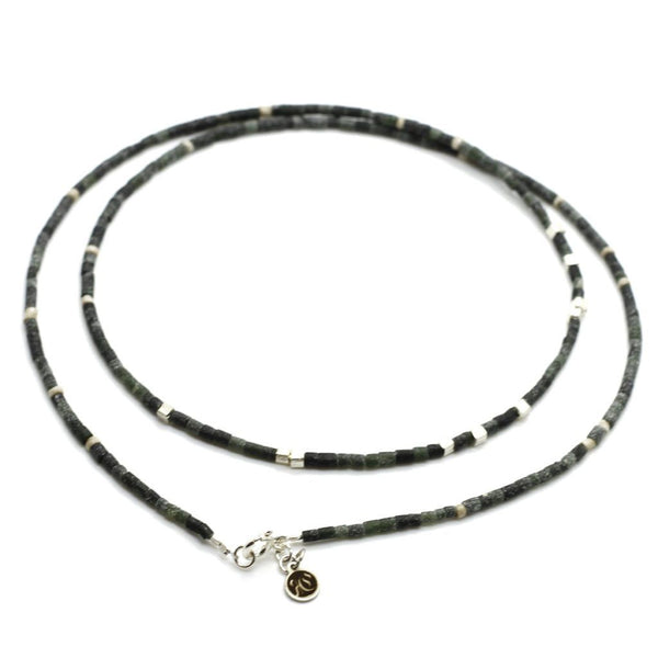 Dark Green Jade Strand Necklace - Sterling Silver Beaded Necklaces Roano Collection 