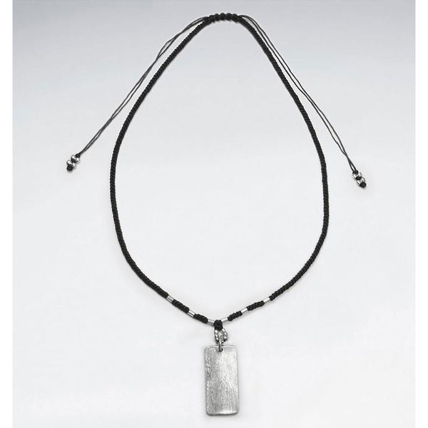 Rectangle Macrame Silver Necklace 