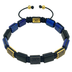 Lapis Lazuli & Onyx CZ Flatbead Bracelet beaded Bracelets Roano Collection 