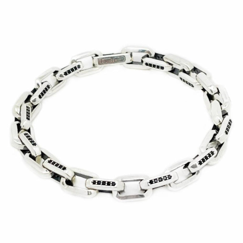 Silver Chain Bracelet with Black Crystal Roano Collection 