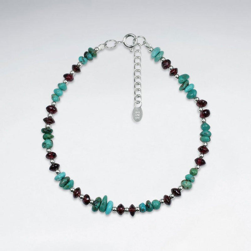 Women's Mini Beaded Bracelet Turquoise, Garnet & Silver Roano Collection 